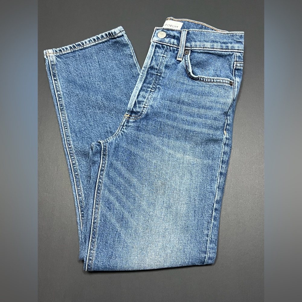 Denim Forum Arlo High Rise Straight Jeans Size 25 Medium Wash